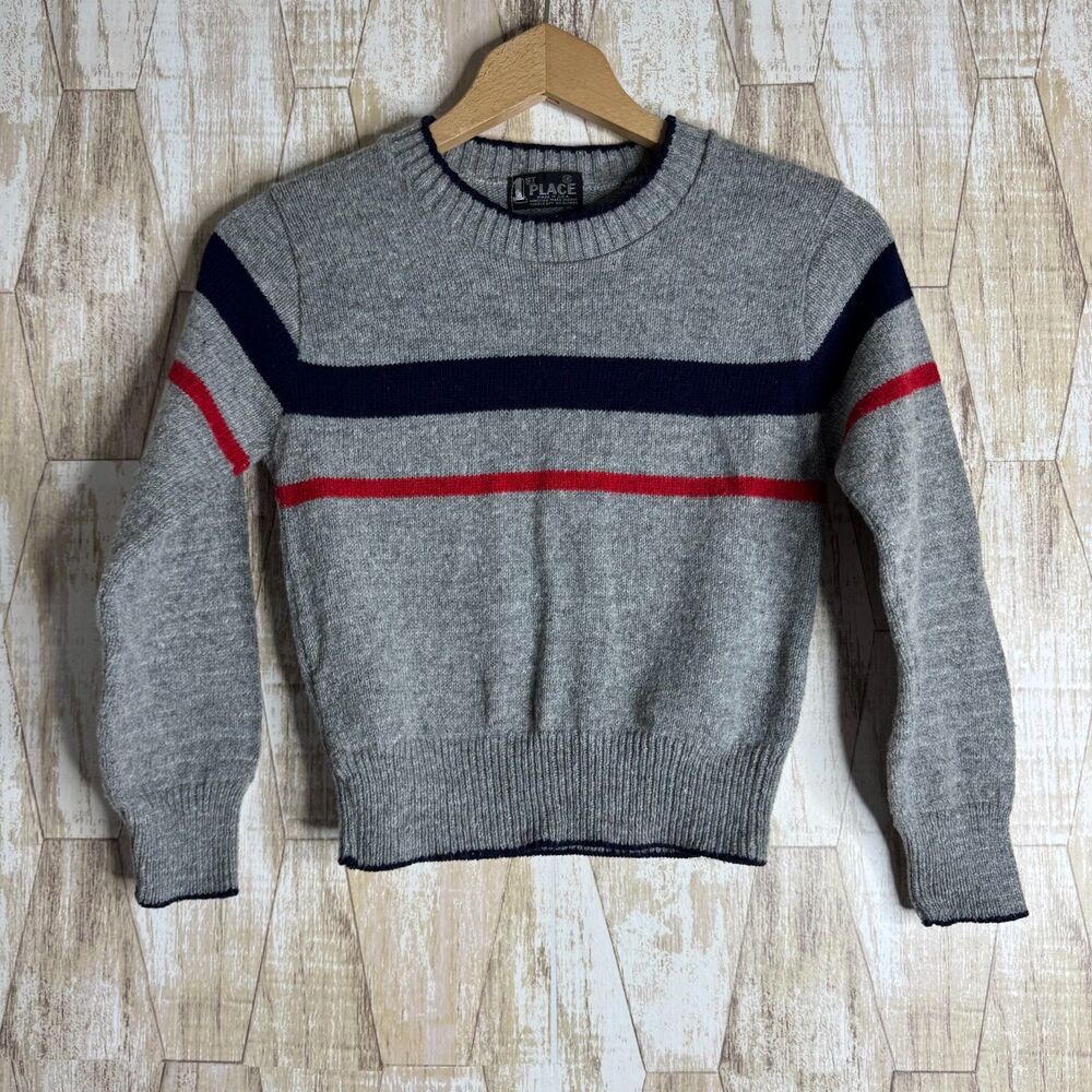 Vintage 1st Place Sweater Wool Boys Stripes Size 12 1990's USA
